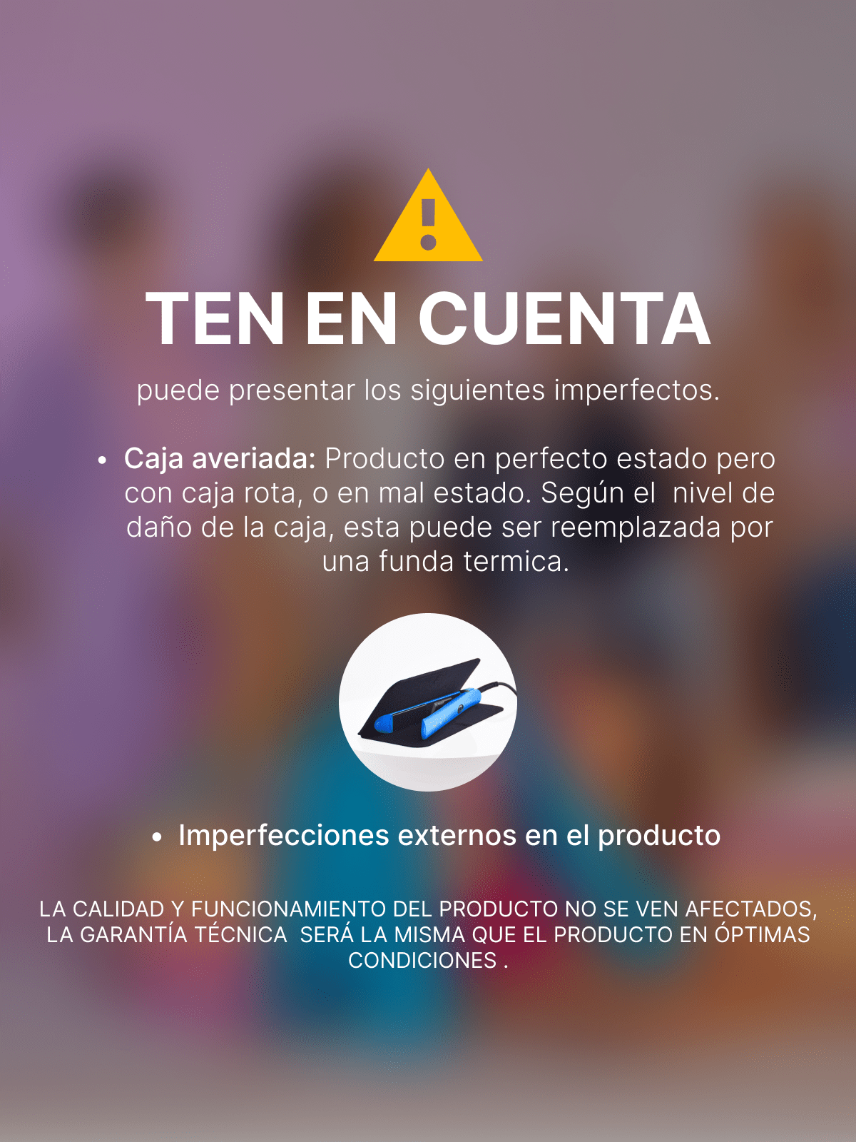 Advertencia caja averiada e imperfecciones