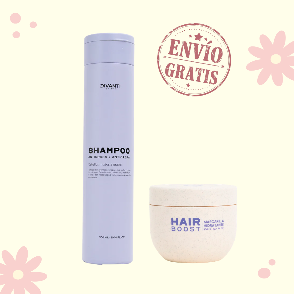 Dúo shampoo y mascarilla - Shampoo antigrasa y anticaspa